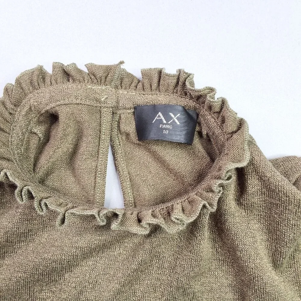 AX Paris Long-Sleeve Dress High Ruffled Collar & Bell Sleeves Size 10 Acadamia - Picture 7 of 10